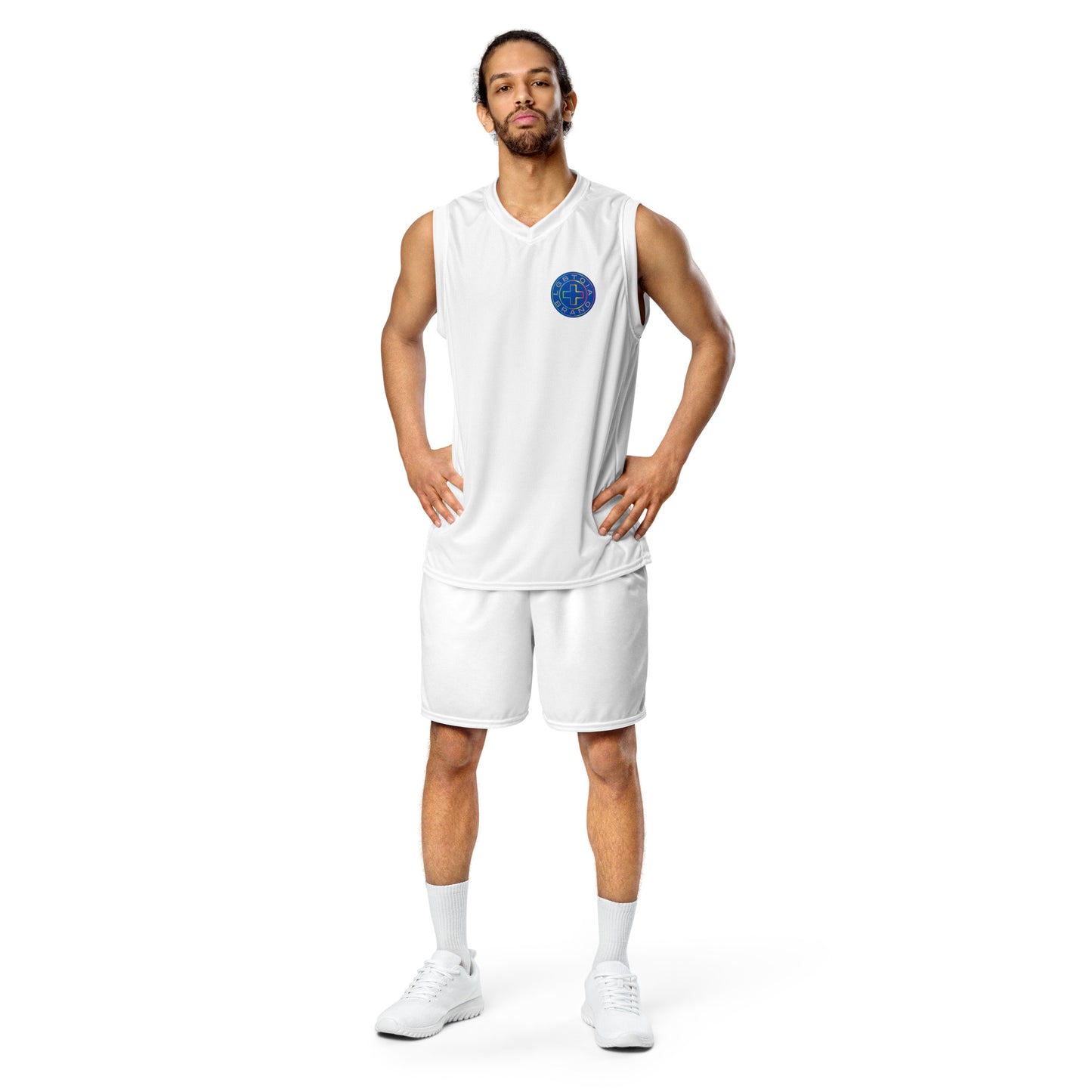 + Brand Recycled Unisex Basketball Jersey - White