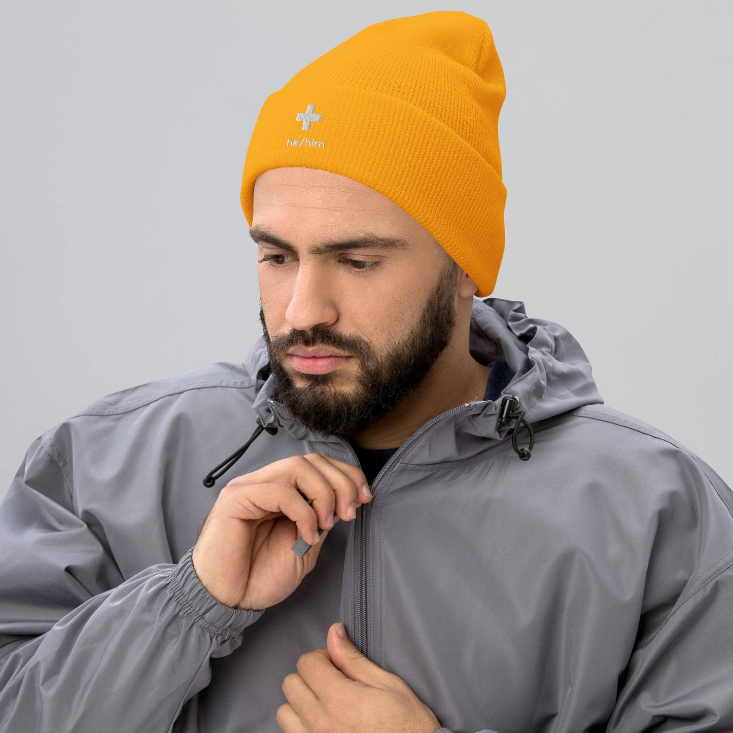 + Brand he/him Pronouns Cuffed Beanie - Various Colours