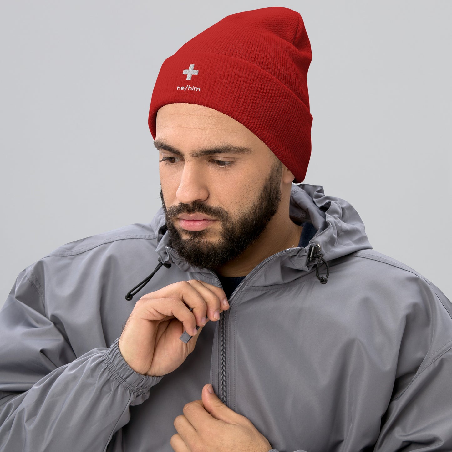 + Brand he/him Pronouns Cuffed Beanie - Various Colours