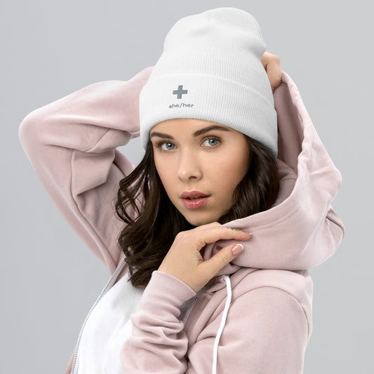 + Brand she/her Pronouns Cuffed Beanie - Various Colours