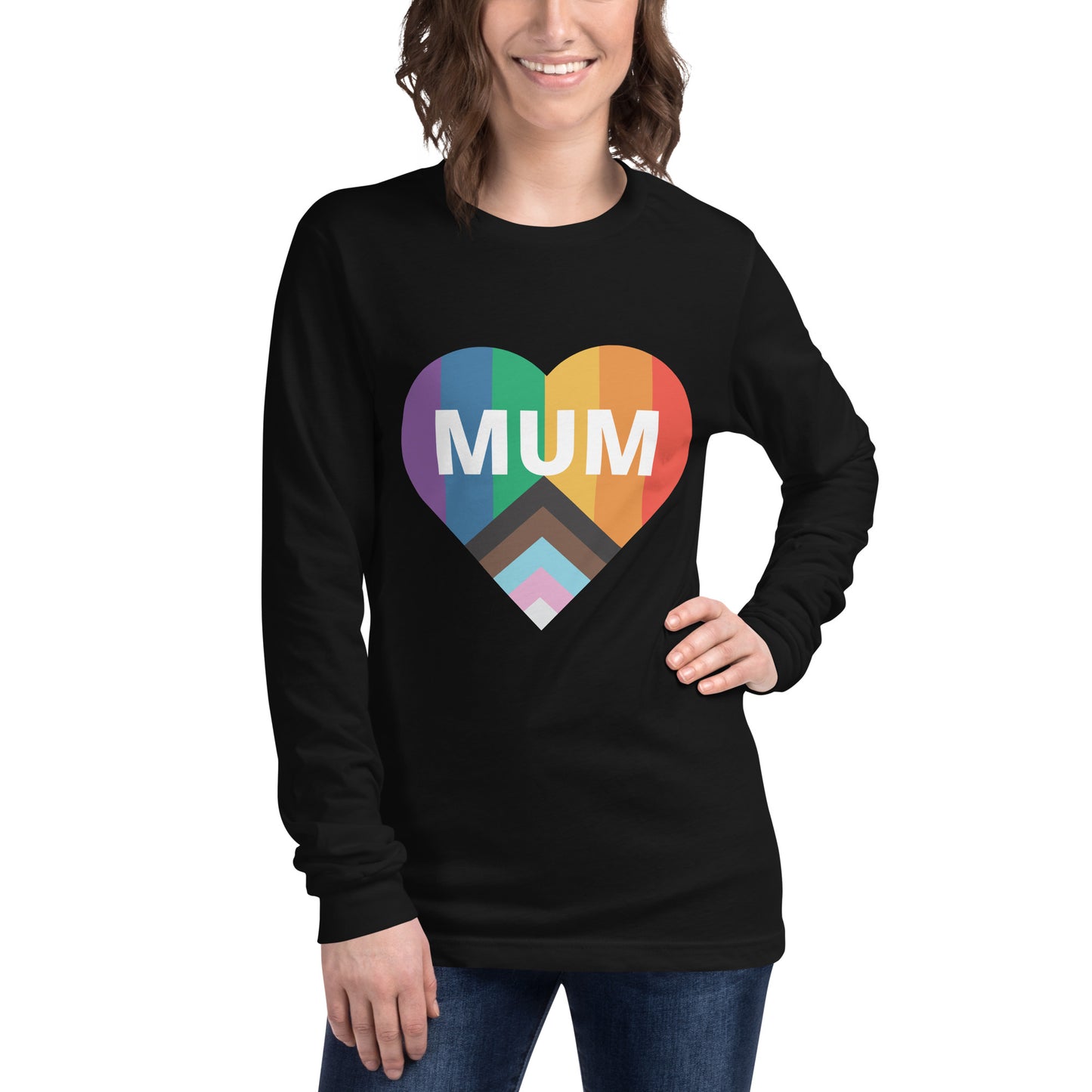 Mum Pride Flag Heart Unisex Long Sleeve Tee