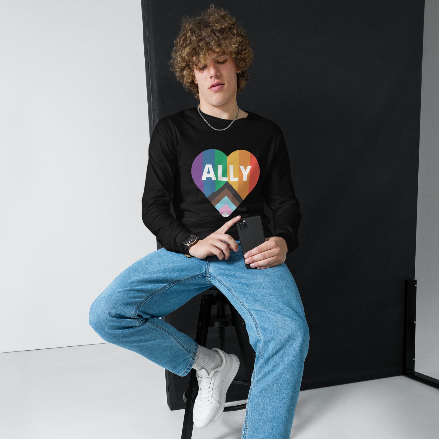 Ally Pride Flag Heart Unisex Long Sleeve Tee