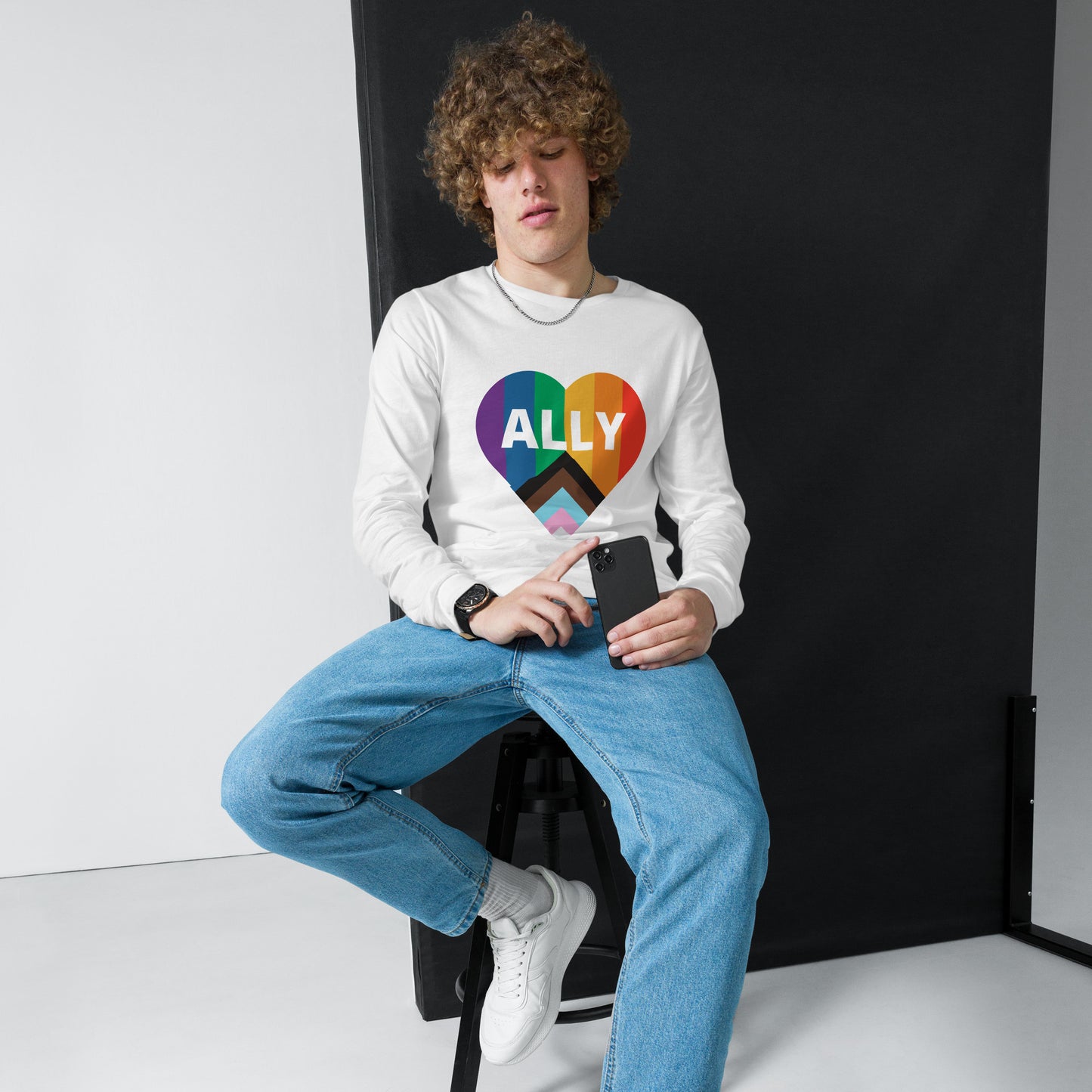 Ally Pride Flag Heart Unisex Long Sleeve Tee