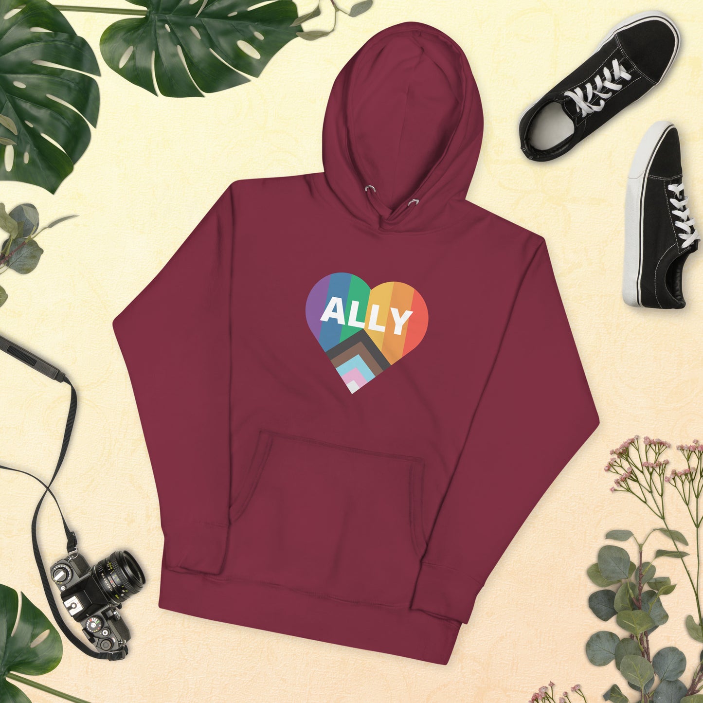 Ally Pride Flag Heart Unisex Hoodie