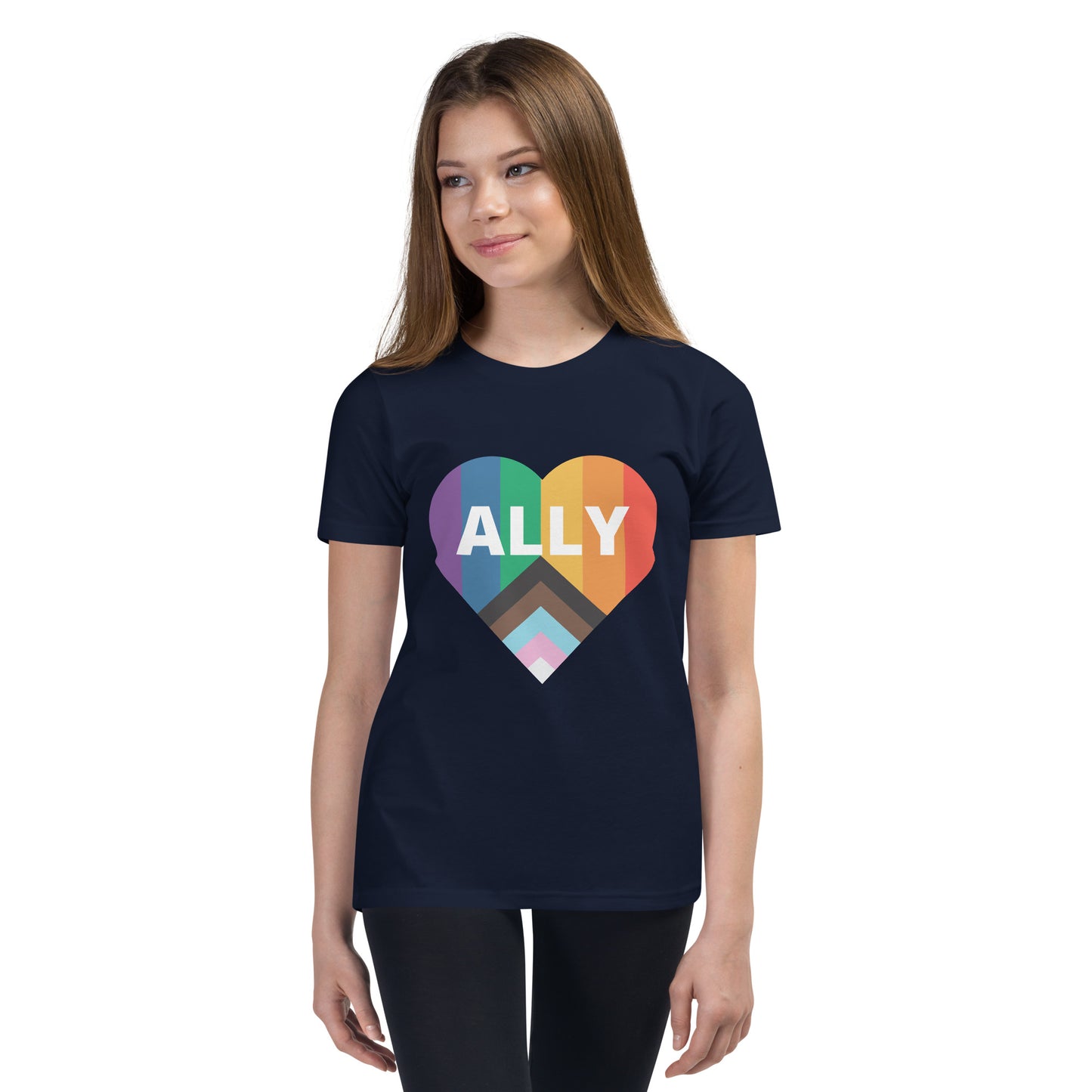 Ally Pride Flag Heart Youth Short Sleeve T-Shirt