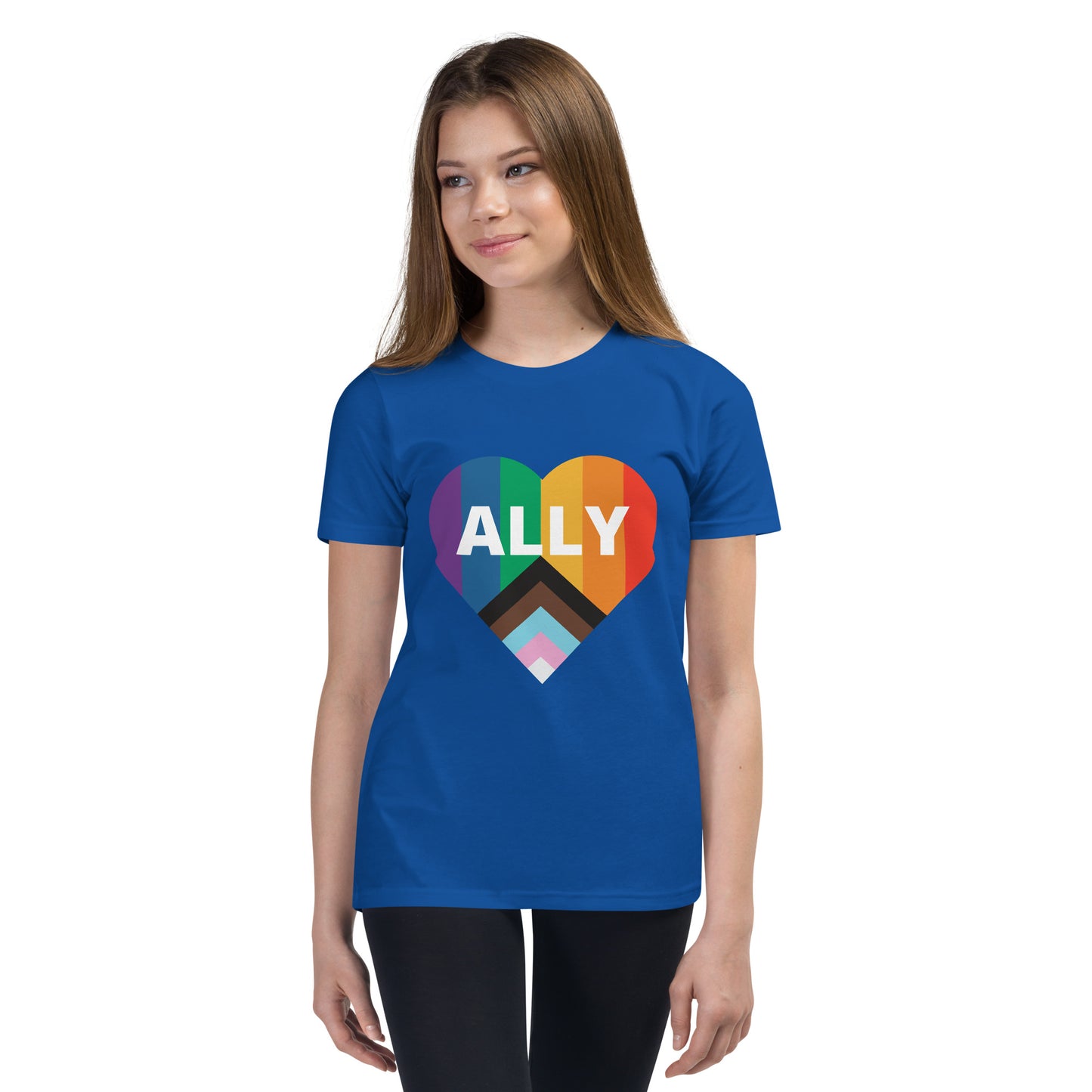 Ally Pride Flag Heart Youth Short Sleeve T-Shirt