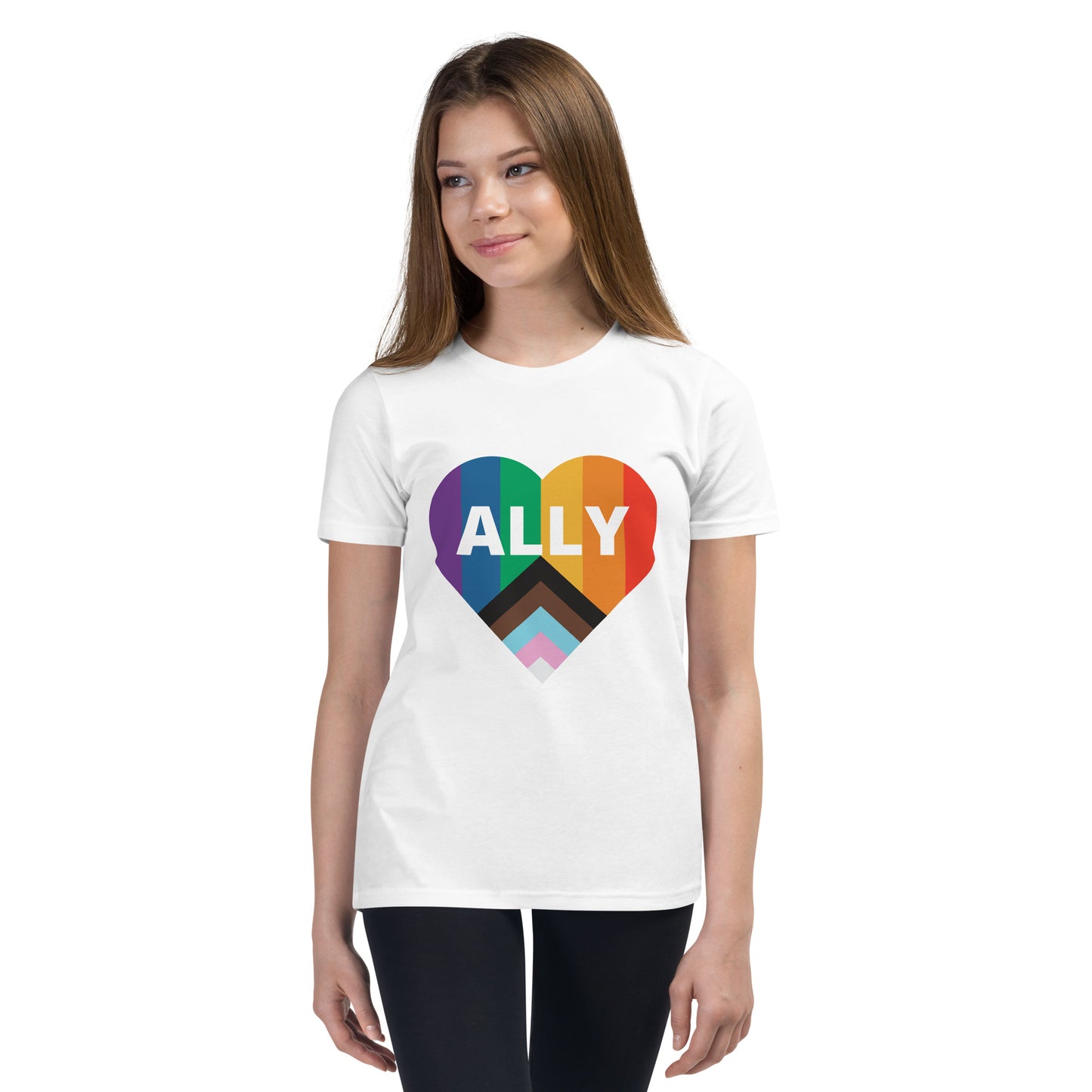 Ally Pride Flag Heart Youth Short Sleeve T-Shirt